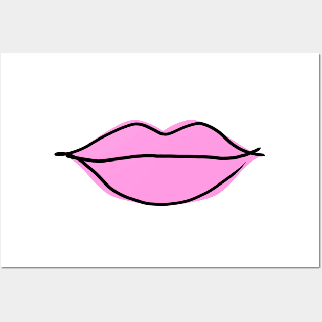 Hot Pink Lips, Sketch, Turquoise Background Wall Art by OneThreeSix